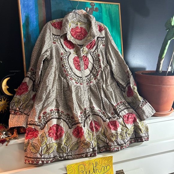 Free People Floral Long Sleeve Dress - Red and Green - Picture 2 of 16